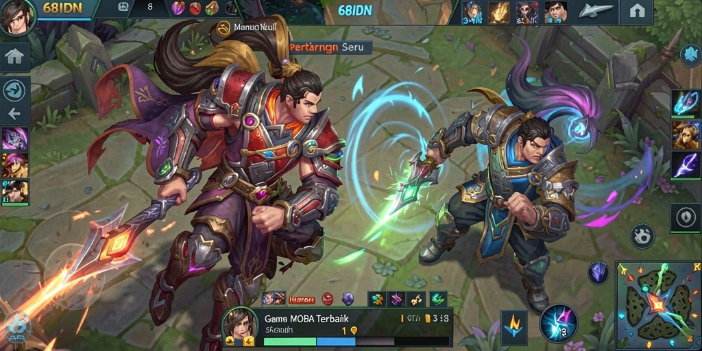 Gameplay seru di 68IDN menampilkan pertarungan tim yang strategis.