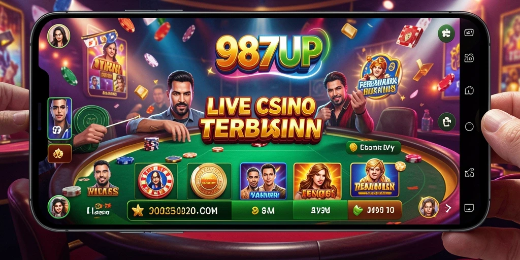 Tampilan gameplay menyenangkan di 987UP dengan interaksi dealer langsung.