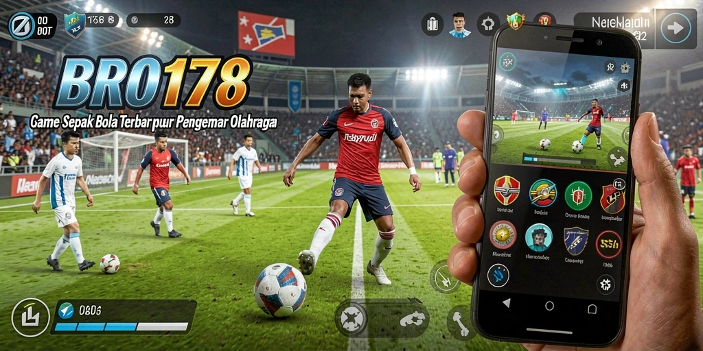 Tampilan gameplay BRO178 dengan aksi sepak bola yang seru.
