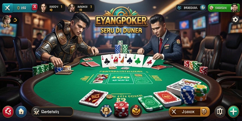 Tangkapan layar EYANGPOKER menampilkan aksi pertarungan poker yang mendebarkan.