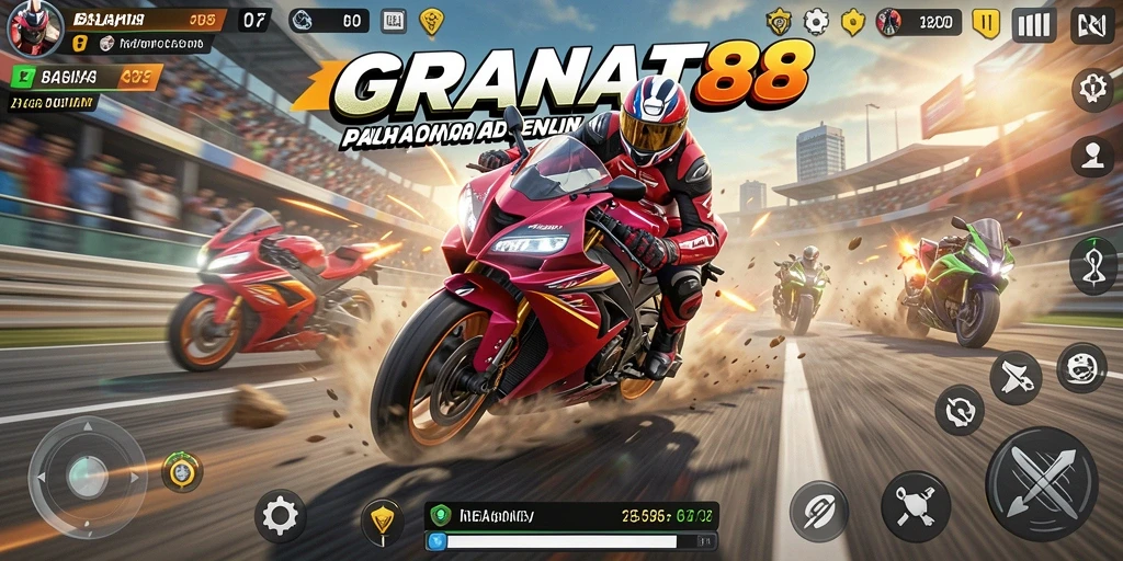 Tampilan gameplay seru balapan motor di GRANAT88.