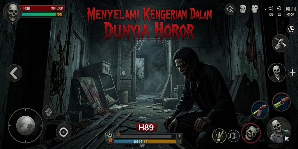 Screenshot gameplay H89 dengan suasana menyeramkan dan mencekam.