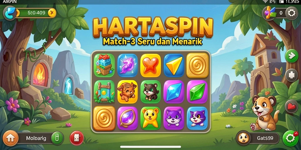 Tangkapan layar gameplay HARTASPIN dengan momen seru Match-3.