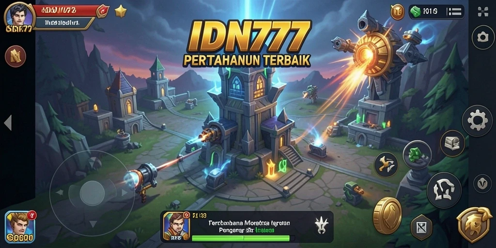 Tangkap momen seru dari gameplay IDN777 dengan menara yang megah dan musuh yang mendekat.
