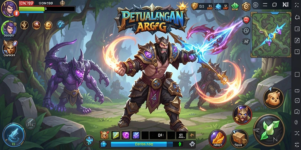 Tampilan gameplay IDN789 dengan pertarungan seru dan karakter menarik.