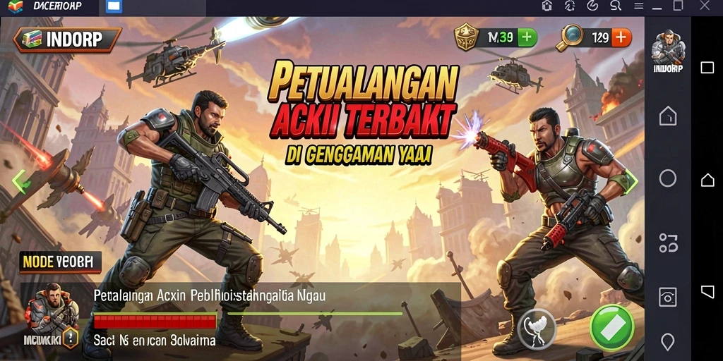 Tangkapan layar utama INDORP menampilkan aksi yang mendebarkan di lapangan pertempuran.