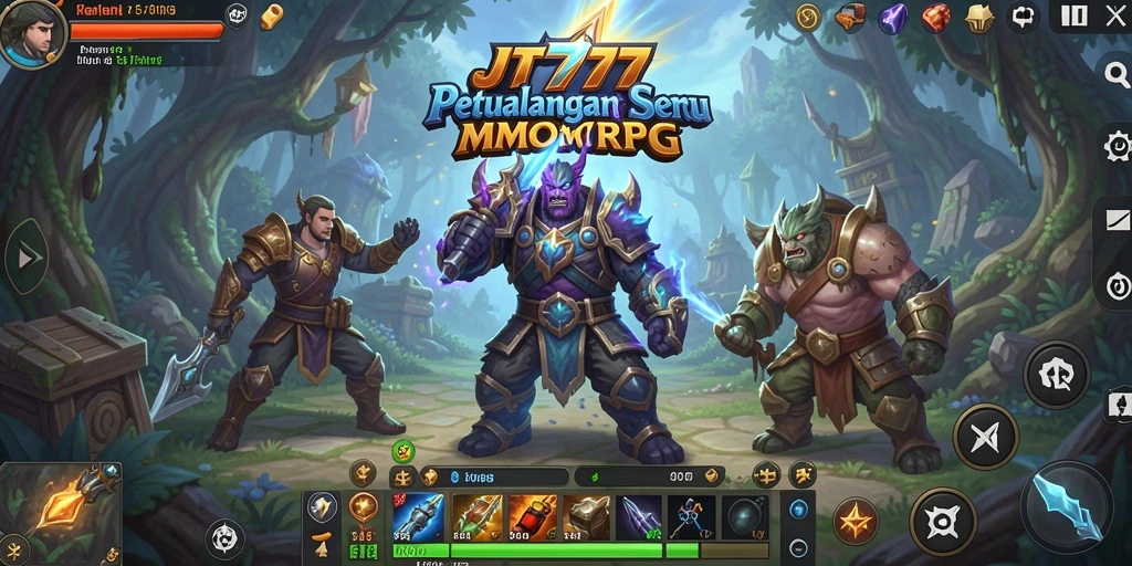 Screenshot dari gameplay JT777 menampilkan pertarungan epik dalam dunia MMORPG.