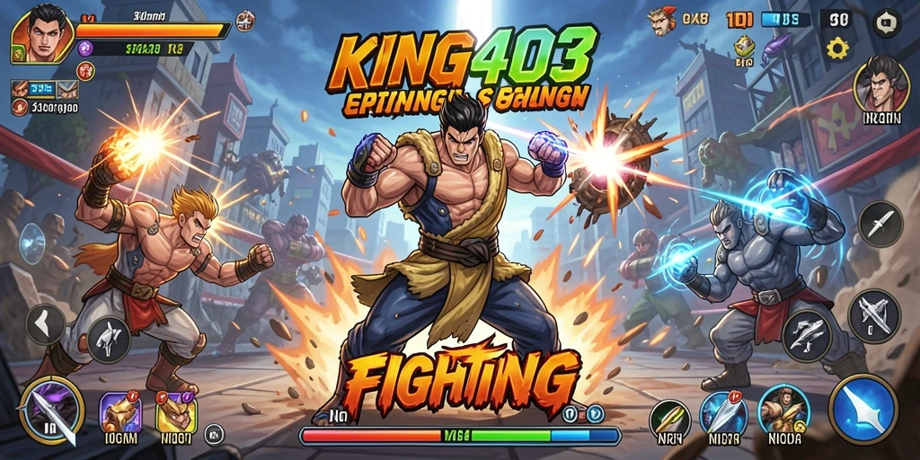 Tampilan gameplay KING403 yang menunjukkan pertarungan seru antar karakter.