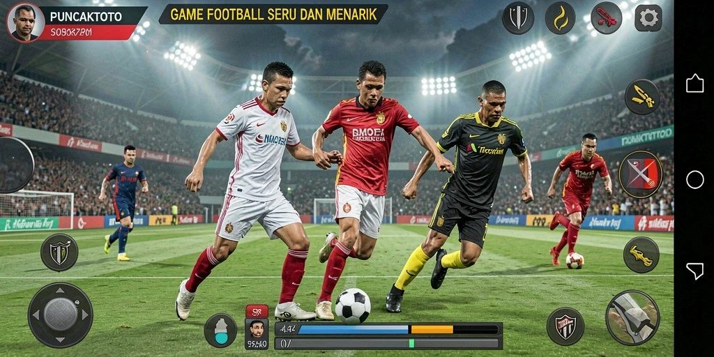 Screenshot permainan PUNCAKTOTO dengan grafik sepak bola yang menakjubkan.