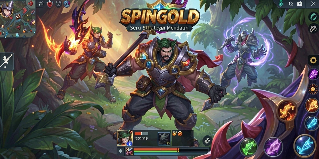 Screenshot gameplay SPINGOLD yang menampilkan pertarungan seru di arena MOBA.