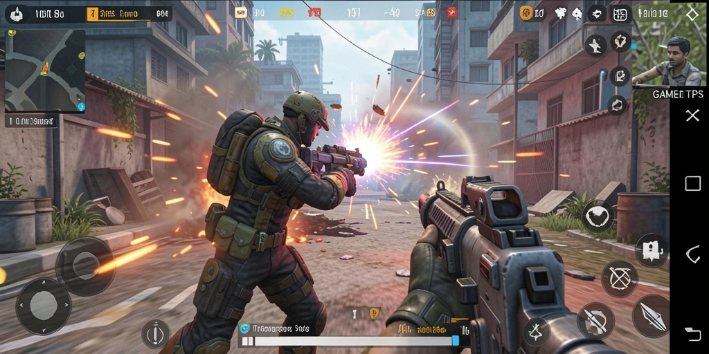 Gameplay V07 yang seru dan mendebarkan dalam pertempuran TPS.