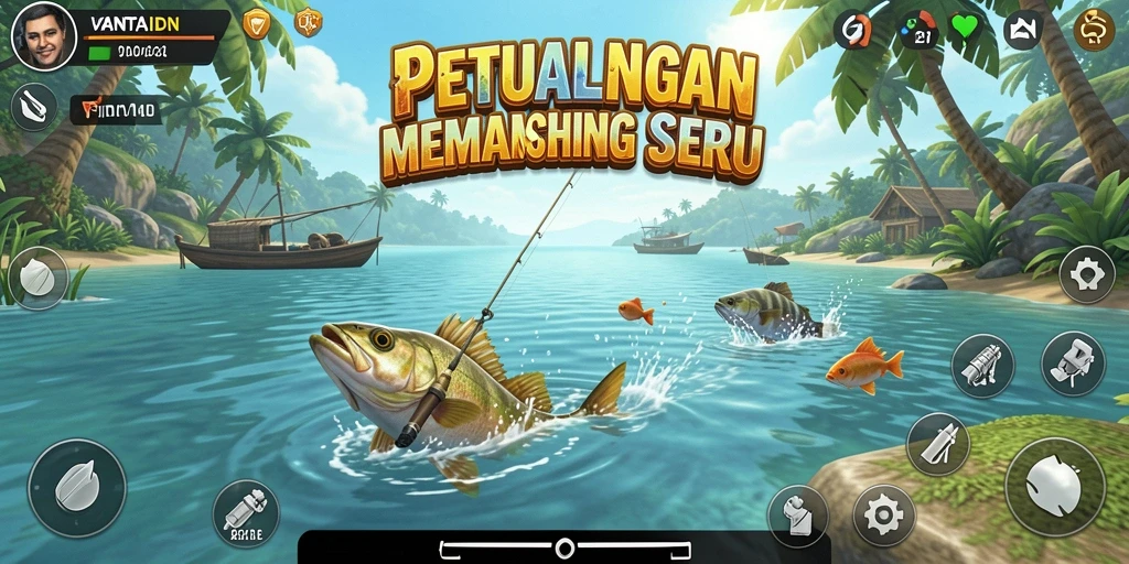 Gameplay VANTAIDN yang mendebarkan dengan berbagai jenis ikan.