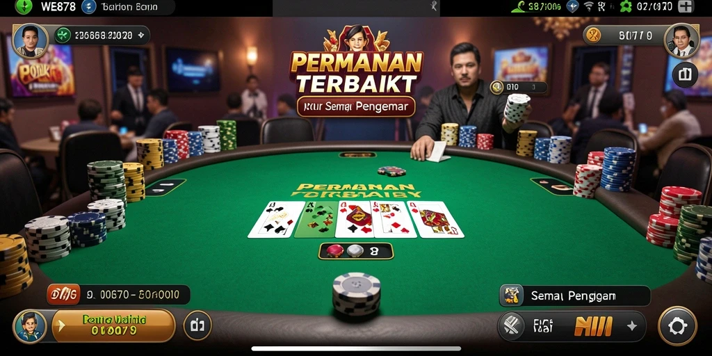 Tampilan gameplay WE878 yang menunjukan momen menegangkan dalam permainan poker.